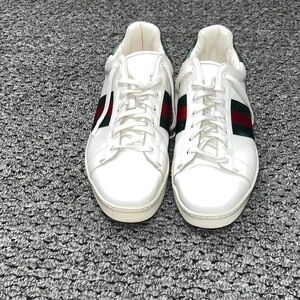 Gucci White Sneakers with Red and Green Accents